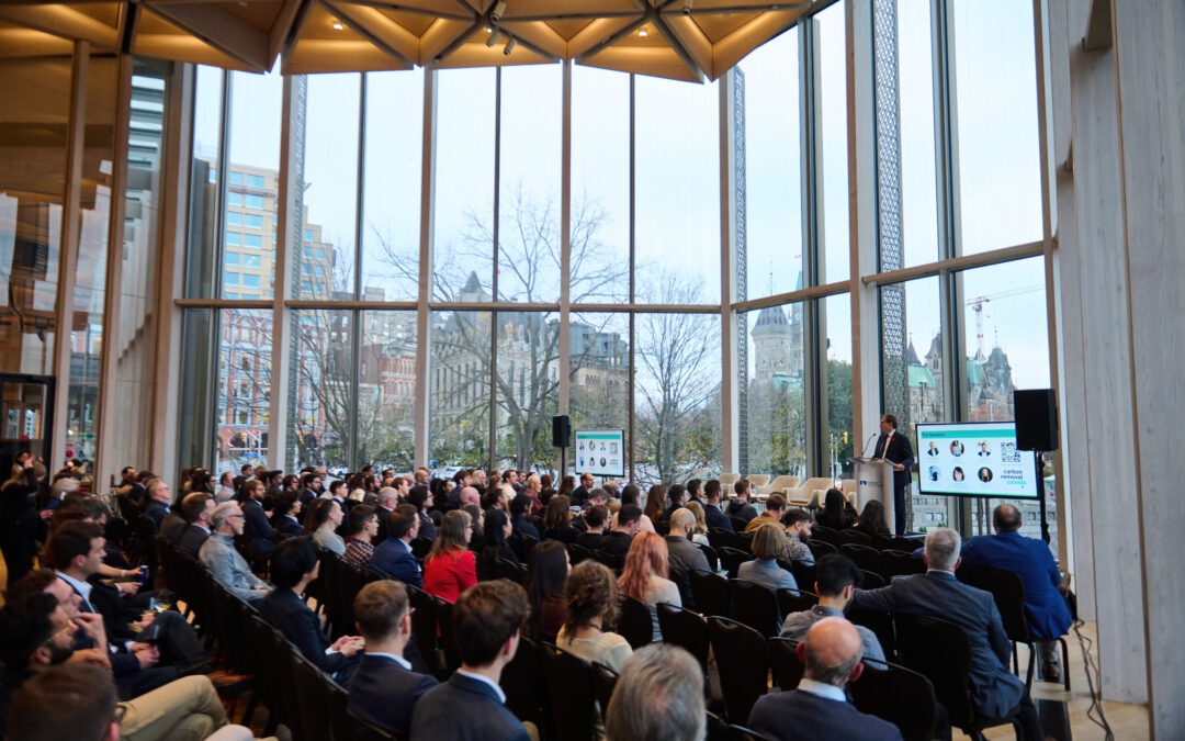 Attendees watch a panel at Carbon Removal Canada’s launch event